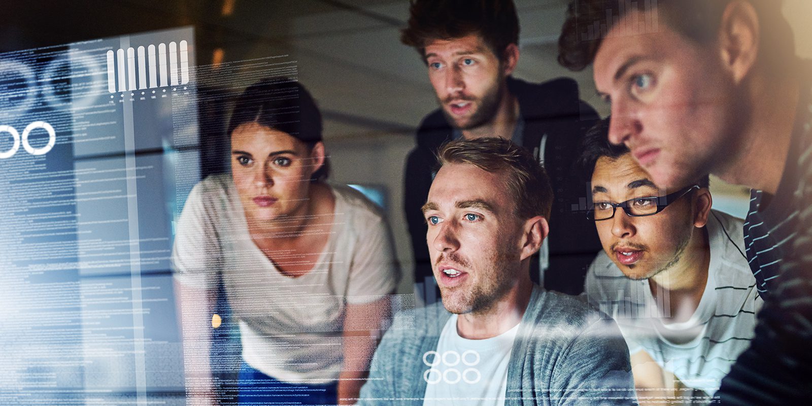 a group of students working together